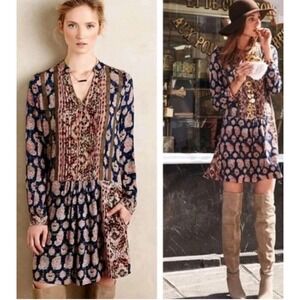 Tiny Anthropologie‎ Sz XS Paquerette Shirt Dress Long Sleeve Button Lace Boho
